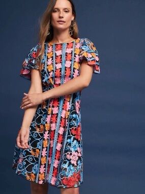 Anthropologie Eva Franco Multicolor Floral Embroidery Dress